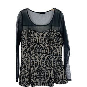 Fashion to Figure black gold mesh floral evening special Occasion sexy top 1X